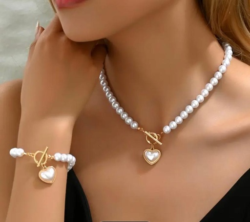 Collar Y Pulsera elegante, Perlas sintéticas