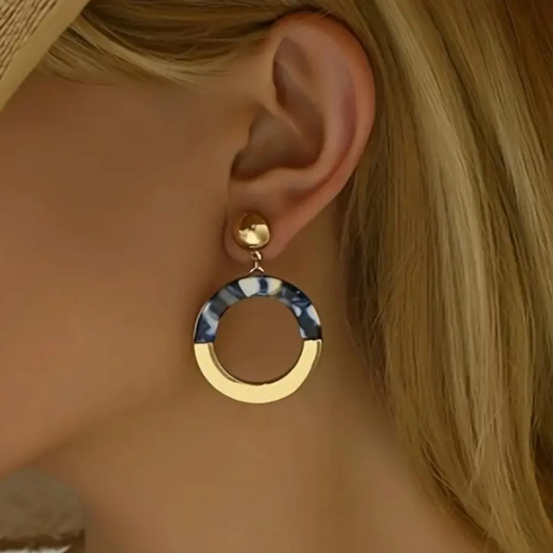 Aretes colgantes de aleación de zinc y Resina Azul